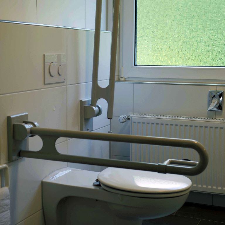 Behindertengerechte Toilette im Erdgeschöß mit Dusche und Waschbecken 01